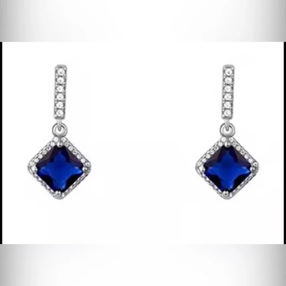 Elegant Blue and Silver Drop Earrings - Picture 1 of 4